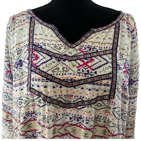 Stitch Fix Skies Are Blue Aztec Embroidered‎ Neckline Boho Babydoll Casual Dress - Picture 4 of 6